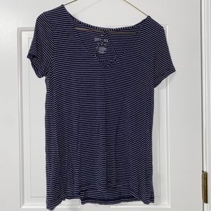 AE soft and sexy navy &white striped string up top